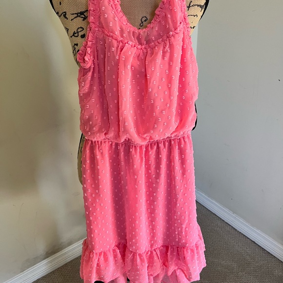 Ava & Yelly Swiss Dot Ruffle Sleeveless Dress Color Coral Size 14 - Picture 2 of 6